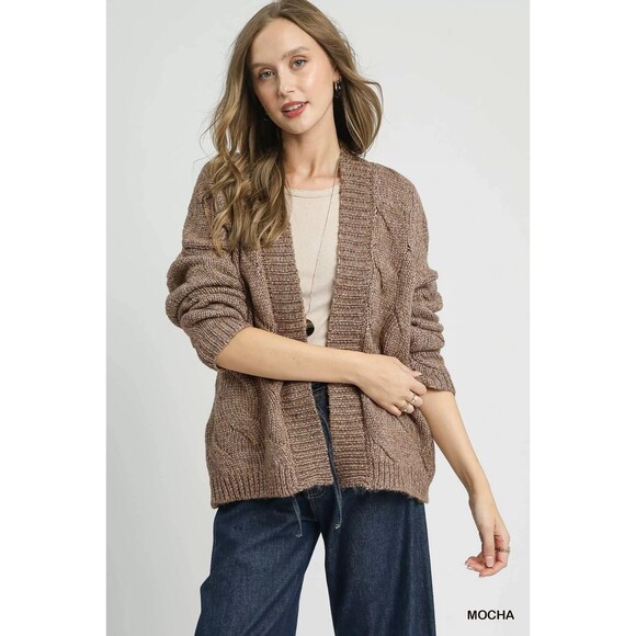 Umgee Chunky Cable Knit Open Front Cardigan - Picture 2 of 6